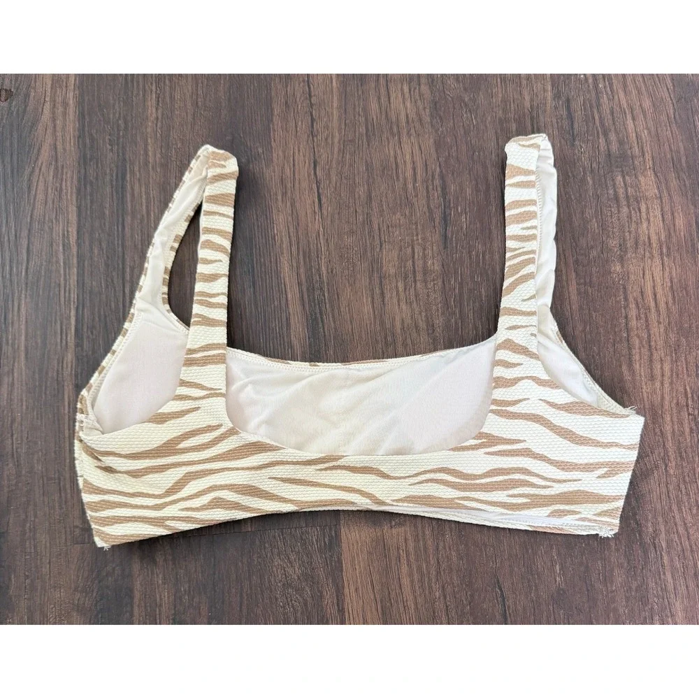 Aerie Womens Pique Animal Print Bikini Set High Waisted Scoop Neck Cheeky SZ M/L
